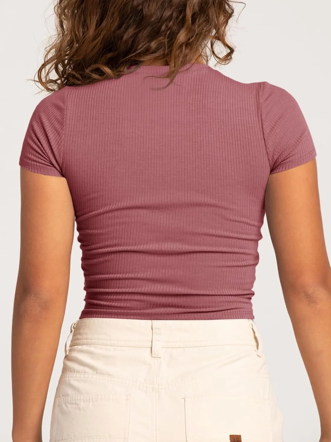 Tankaneo Womens Crop Tops Ribbed V Neck Short Sleeve Summer Basic Tees Slim Fit Y2k Shirts