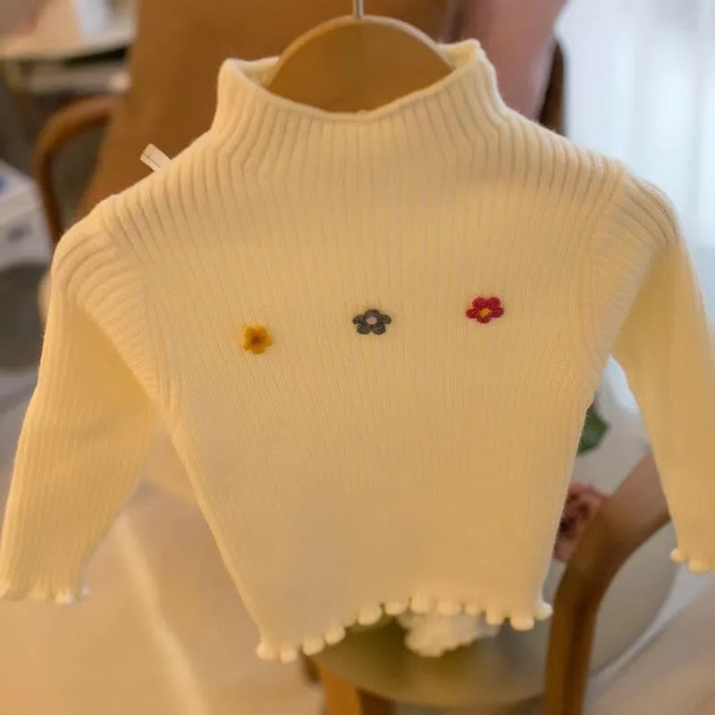 Tiny Flower Mock-Neck Knit Sweater