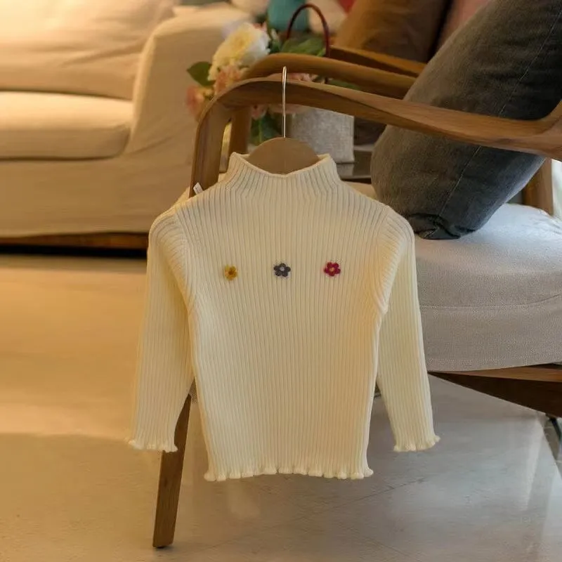 Tiny Flower Mock-Neck Knit Sweater