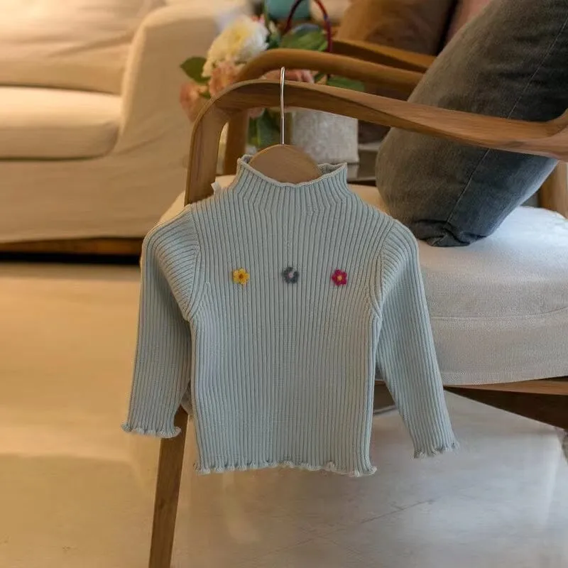 Tiny Flower Mock-Neck Knit Sweater