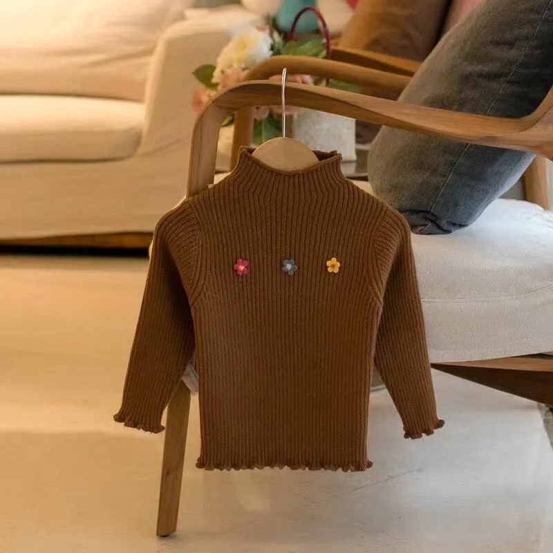 Tiny Flower Mock-Neck Knit Sweater