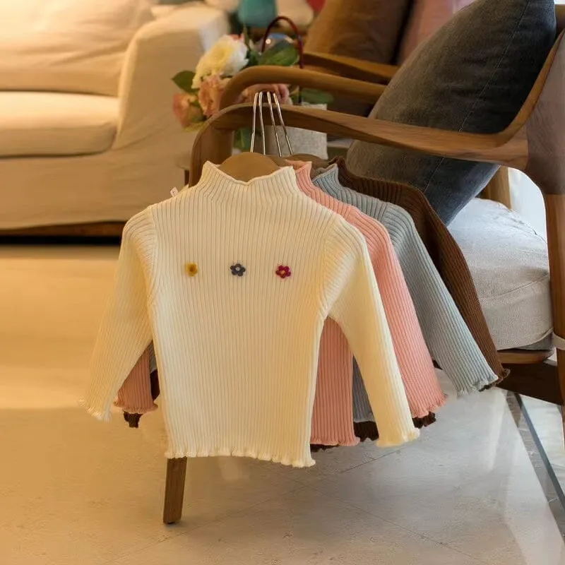 Tiny Flower Mock-Neck Knit Sweater