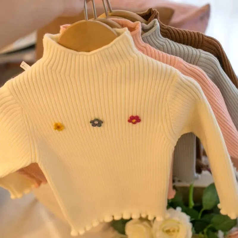 Tiny Flower Mock-Neck Knit Sweater