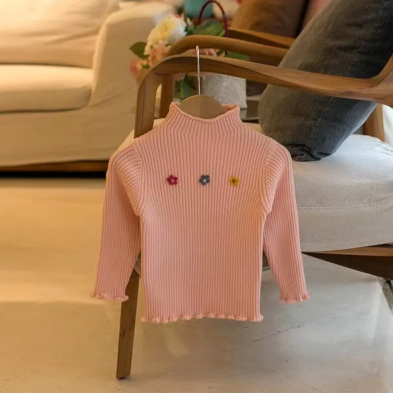 Tiny Flower Mock-Neck Knit Sweater