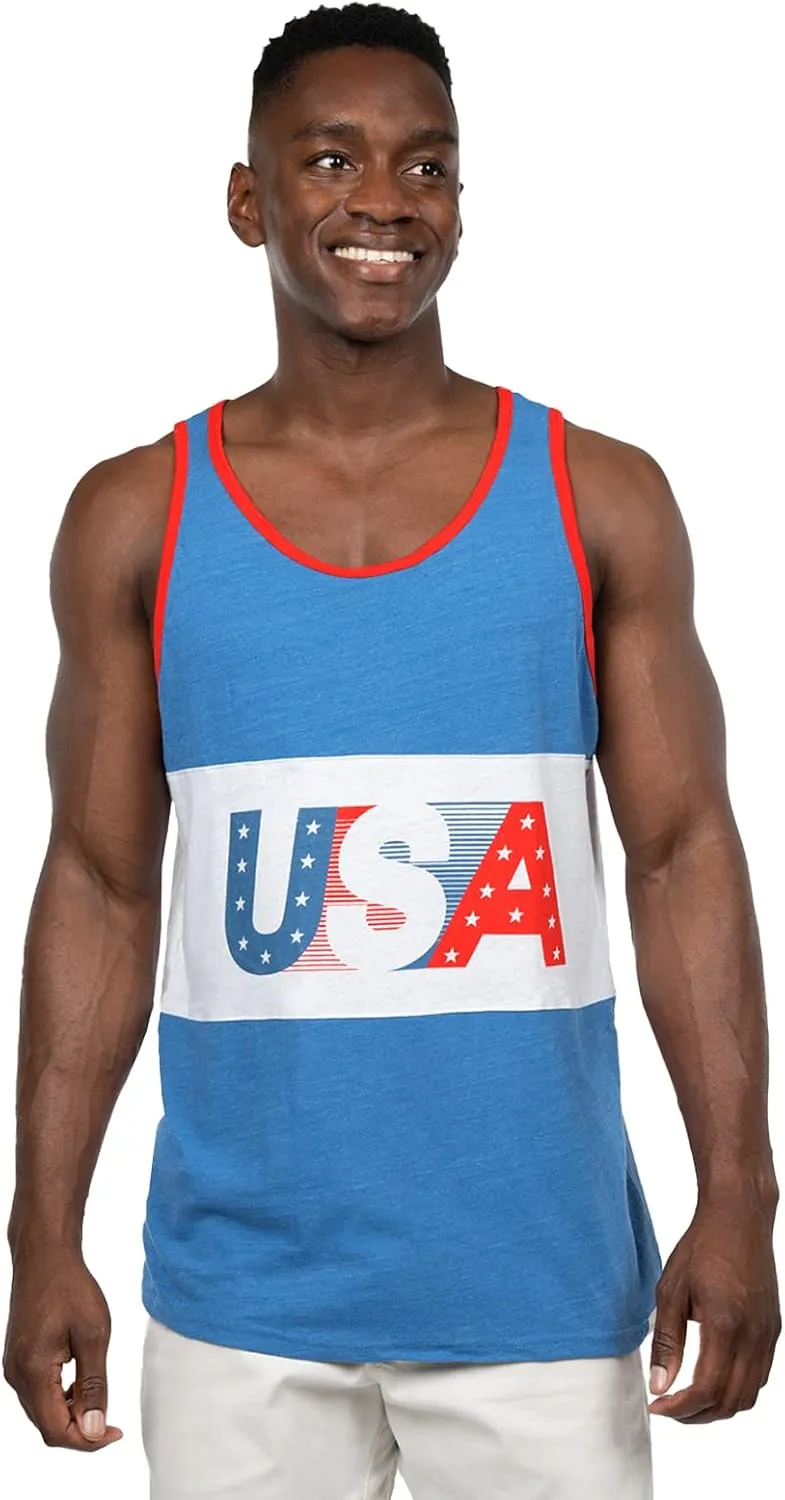 Tipsy Elves 4th of July Tank Tops Mens USA Sleeveless Shirts Retro Patriotic American Flag Tanks for Men