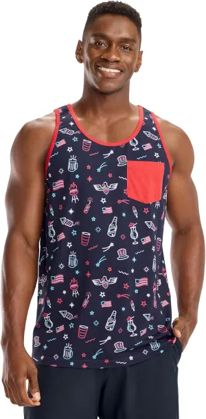 Tipsy Elves 4th of July Tank Tops Mens USA Sleeveless Shirts Retro Patriotic American Flag Tanks for Men