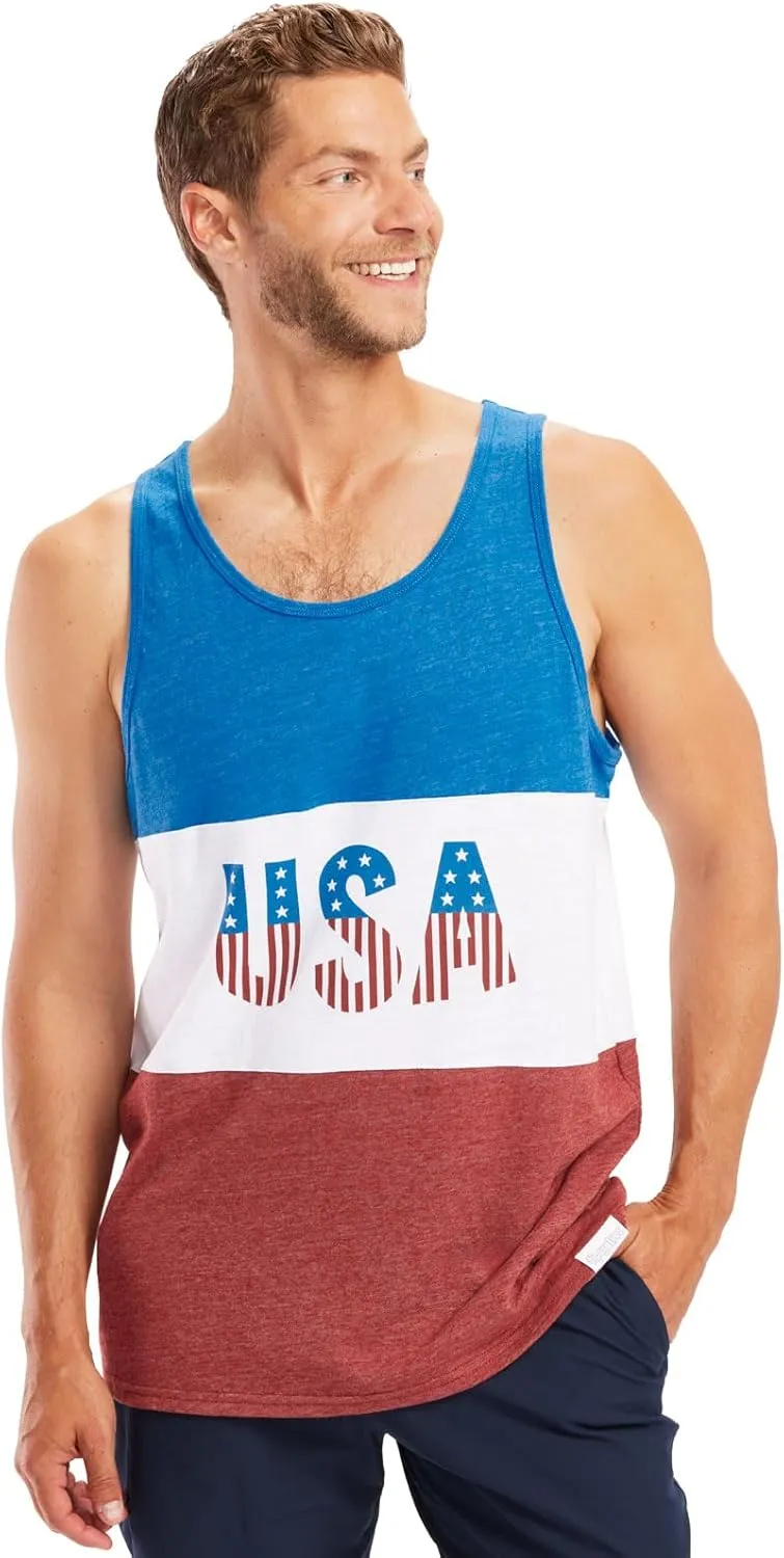 Tipsy Elves 4th of July Tank Tops Mens USA Sleeveless Shirts Retro Patriotic American Flag Tanks for Men