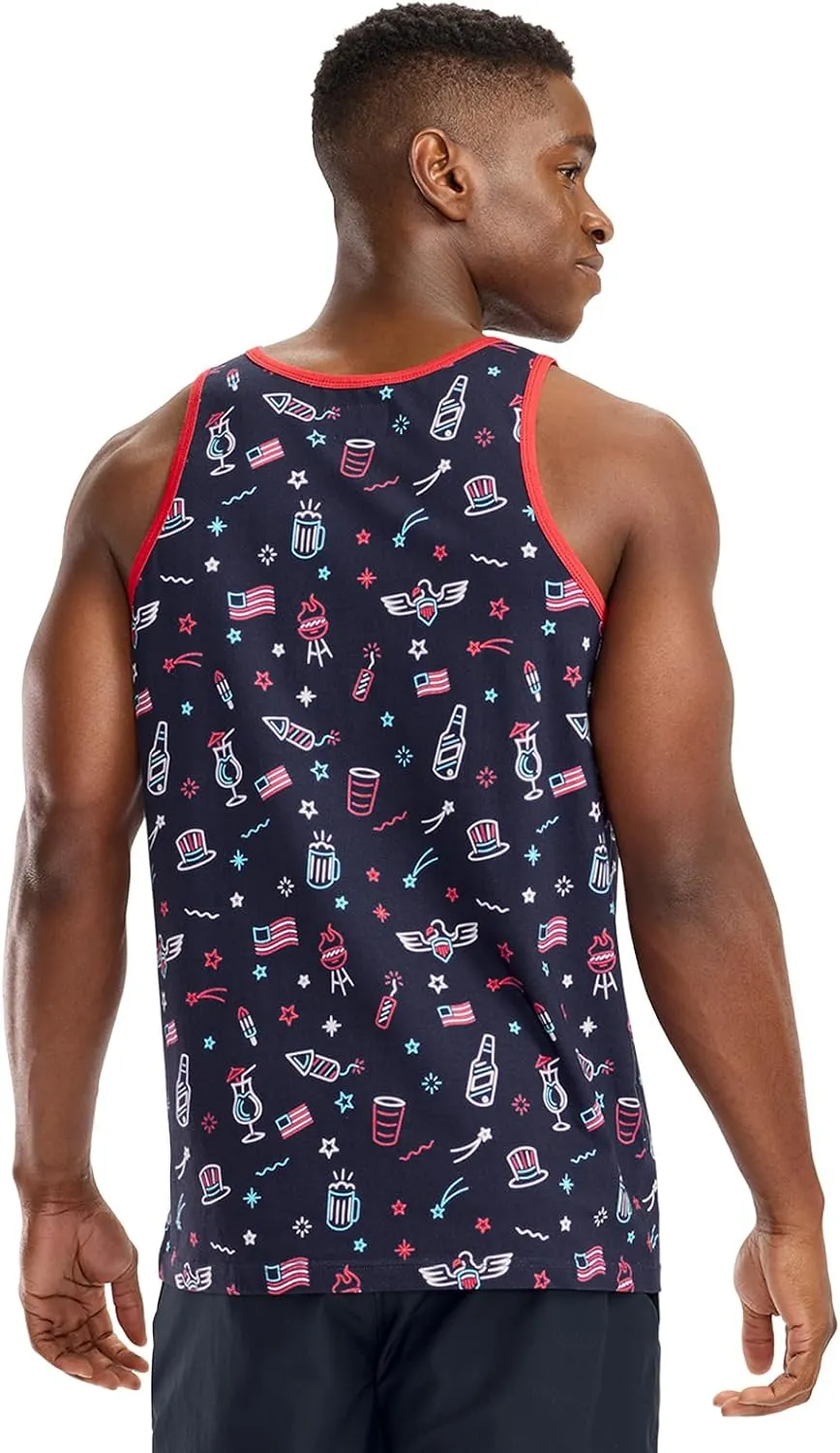 Tipsy Elves 4th of July Tank Tops Mens USA Sleeveless Shirts Retro Patriotic American Flag Tanks for Men