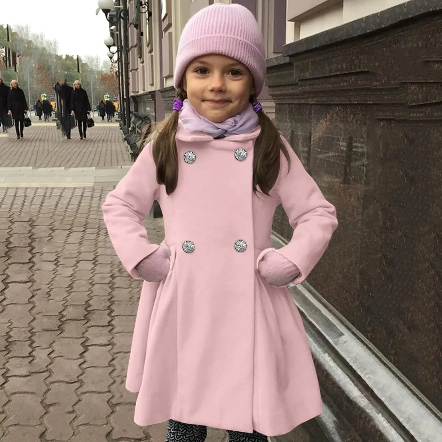 Toddler Girls  Coat Faux Wool Double Breasted Trench Jacket Warm Solid Outwear Peacoat for 16 Years