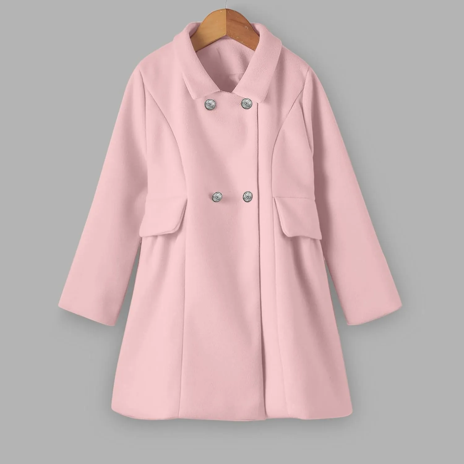 Toddler Girls  Coat Faux Wool Double Breasted Trench Jacket Warm Solid Outwear Peacoat for 16 Years