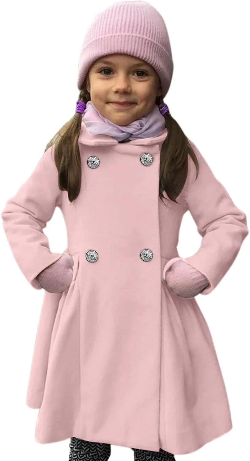 Toddler Girls  Coat Faux Wool Double Breasted Trench Jacket Warm Solid Outwear Peacoat for 16 Years