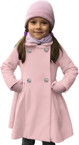Toddler Girls  Coat Faux Wool Double Breasted Trench Jacket Warm Solid Outwear Peacoat for 16 Years
