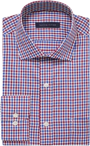 Tommy Hilfiger Mens Regular Fit Non Iron Check Dress Shirts, Rouge, 17 Neck 36-37 Sleeve US