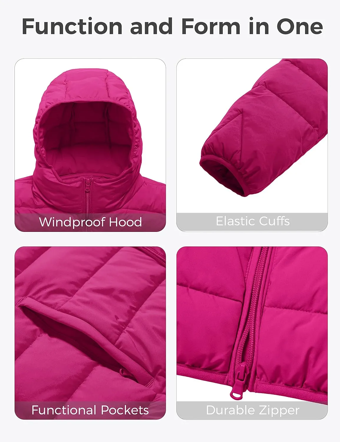 wantdo Women's Plus Size Lightweight Jackets Full-Zip Quilted Warm Jacket with Hood