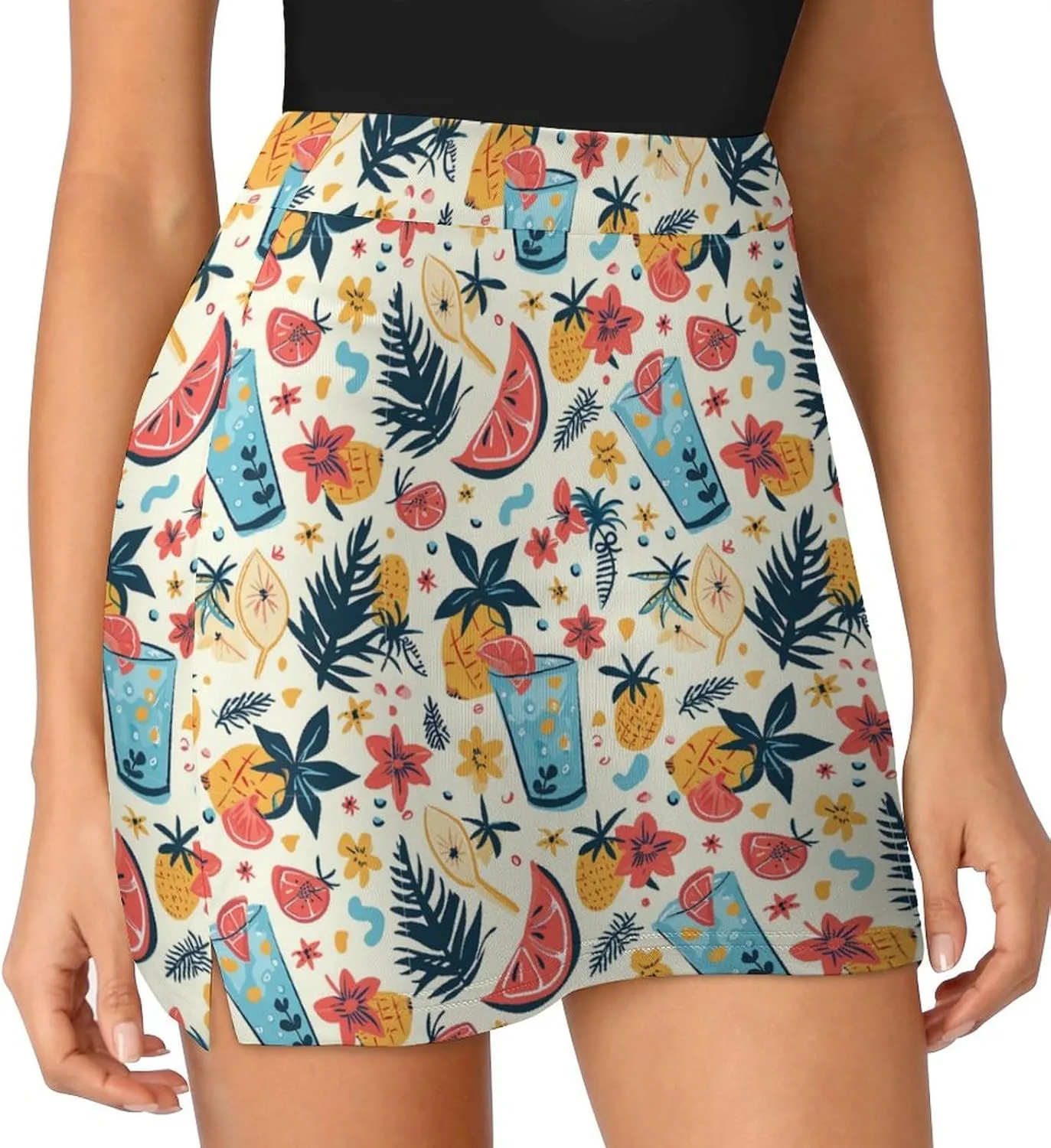 Wave Pattern Women's Athletic Skirts Light Proof A-line Trouser Skirt with Shorts Pockets