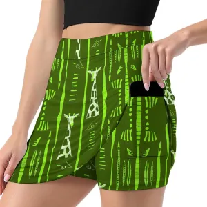 Wave Pattern Women's Athletic Skirts Light Proof A-line Trouser Skirt with Shorts Pockets