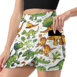 Wave Pattern Women's Athletic Skirts Light Proof A-line Trouser Skirt with Shorts Pockets