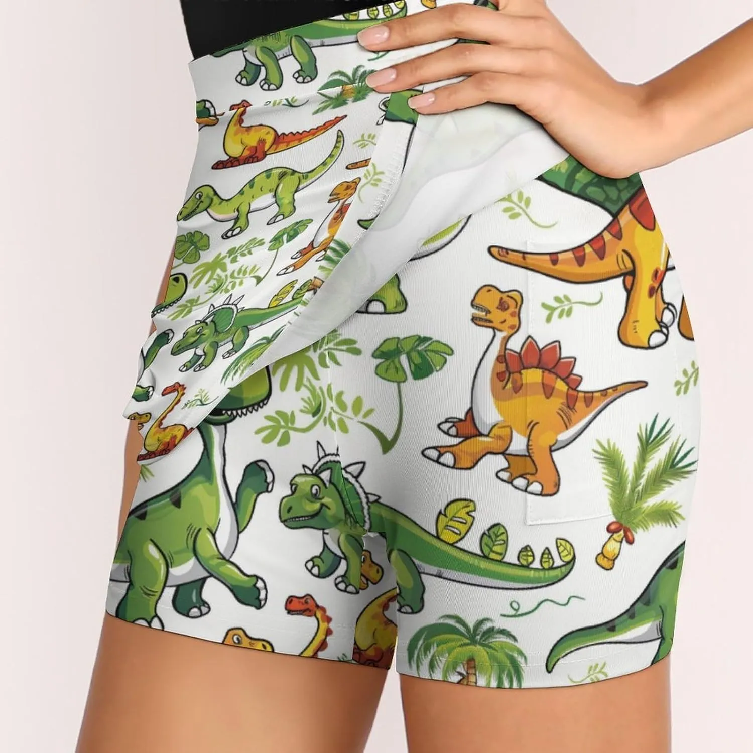 Wave Pattern Women's Athletic Skirts Light Proof A-line Trouser Skirt with Shorts Pockets