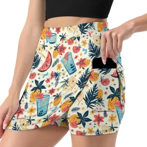 Wave Pattern Women's Athletic Skirts Light Proof A-line Trouser Skirt with Shorts Pockets