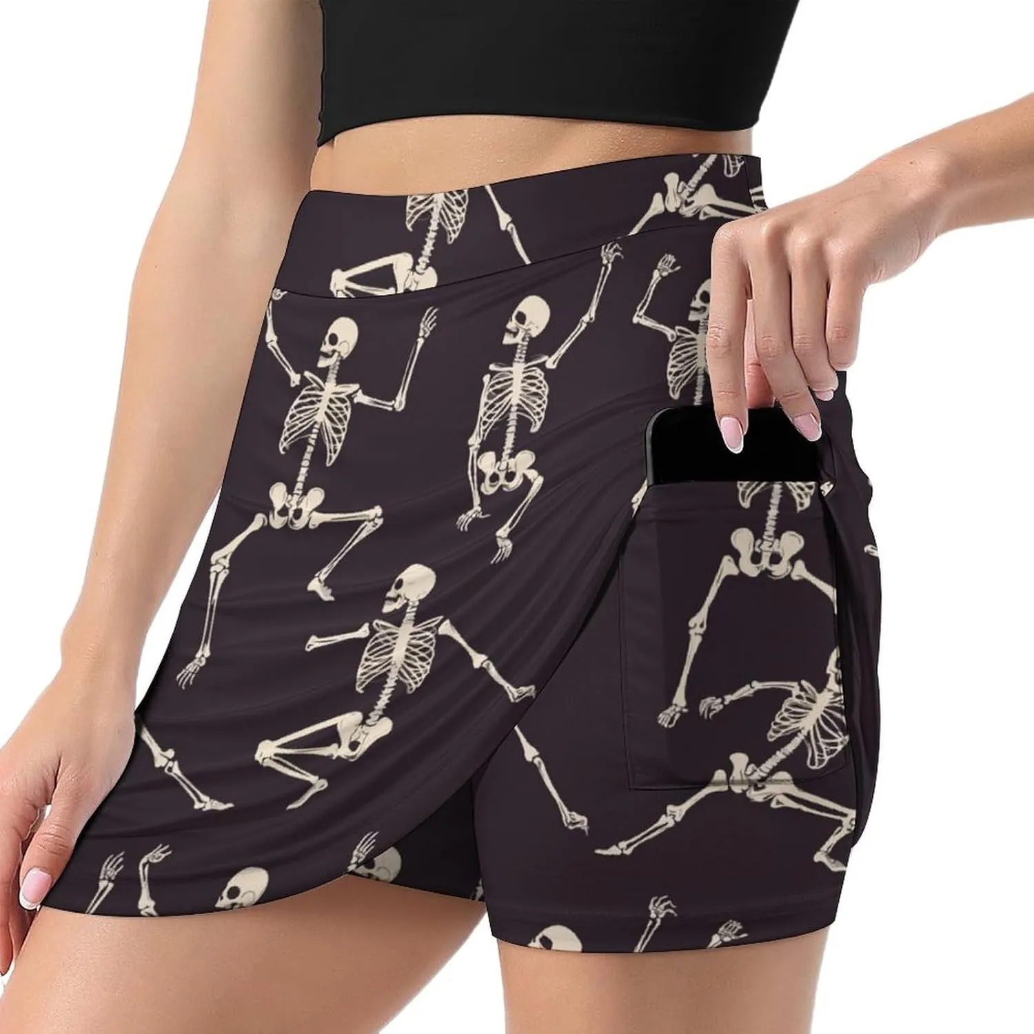 Wave Pattern Women's Athletic Skirts Light Proof A-line Trouser Skirt with Shorts Pockets