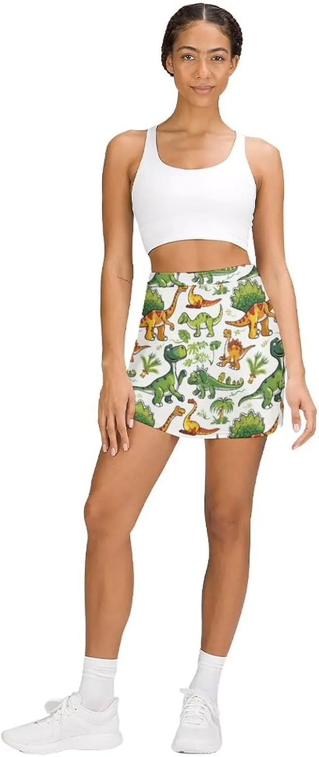 Wave Pattern Women's Athletic Skirts Light Proof A-line Trouser Skirt with Shorts Pockets