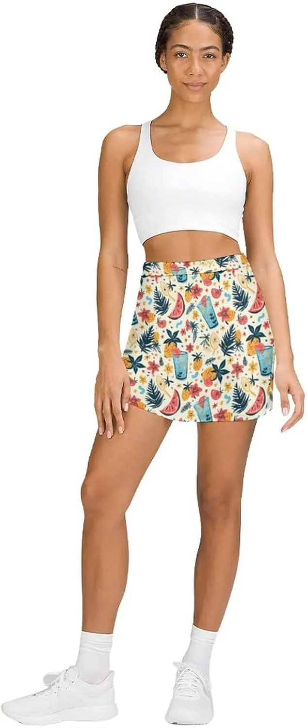 Wave Pattern Women's Athletic Skirts Light Proof A-line Trouser Skirt with Shorts Pockets