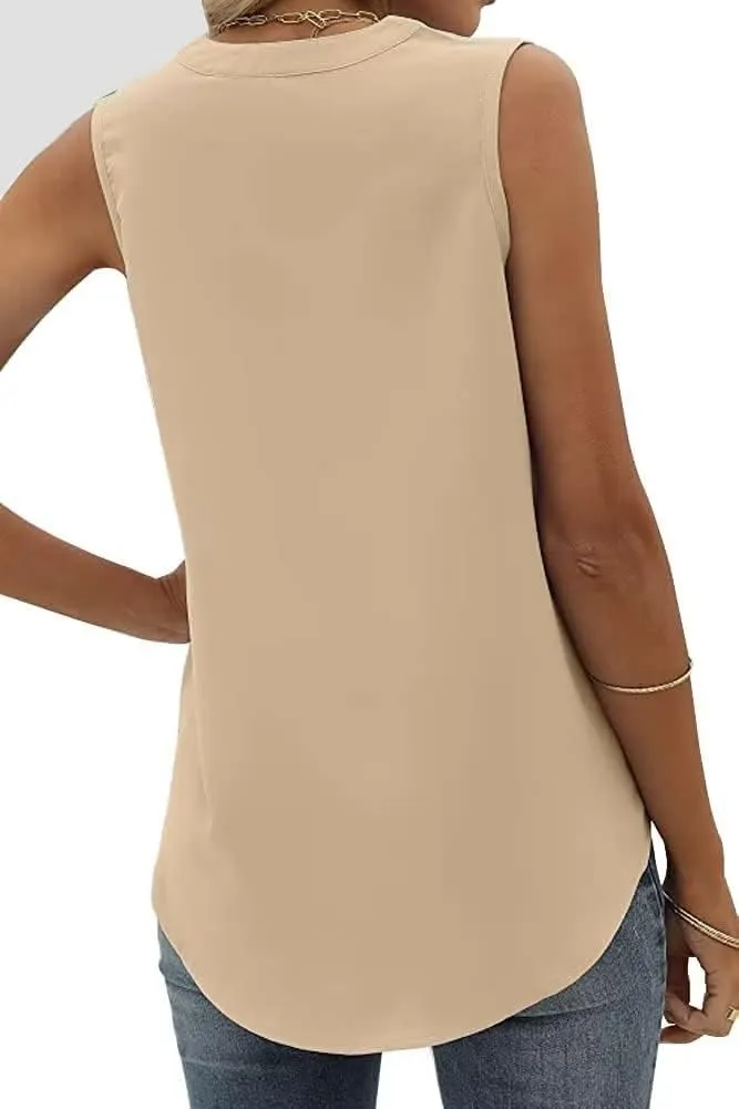 WELINCO Women's Summer Casual Sleeveless V Neck Lace Trim Tank Tops Loose Blouse Tees