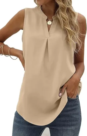 WELINCO Women's Summer Casual Sleeveless V Neck Lace Trim Tank Tops Loose Blouse Tees