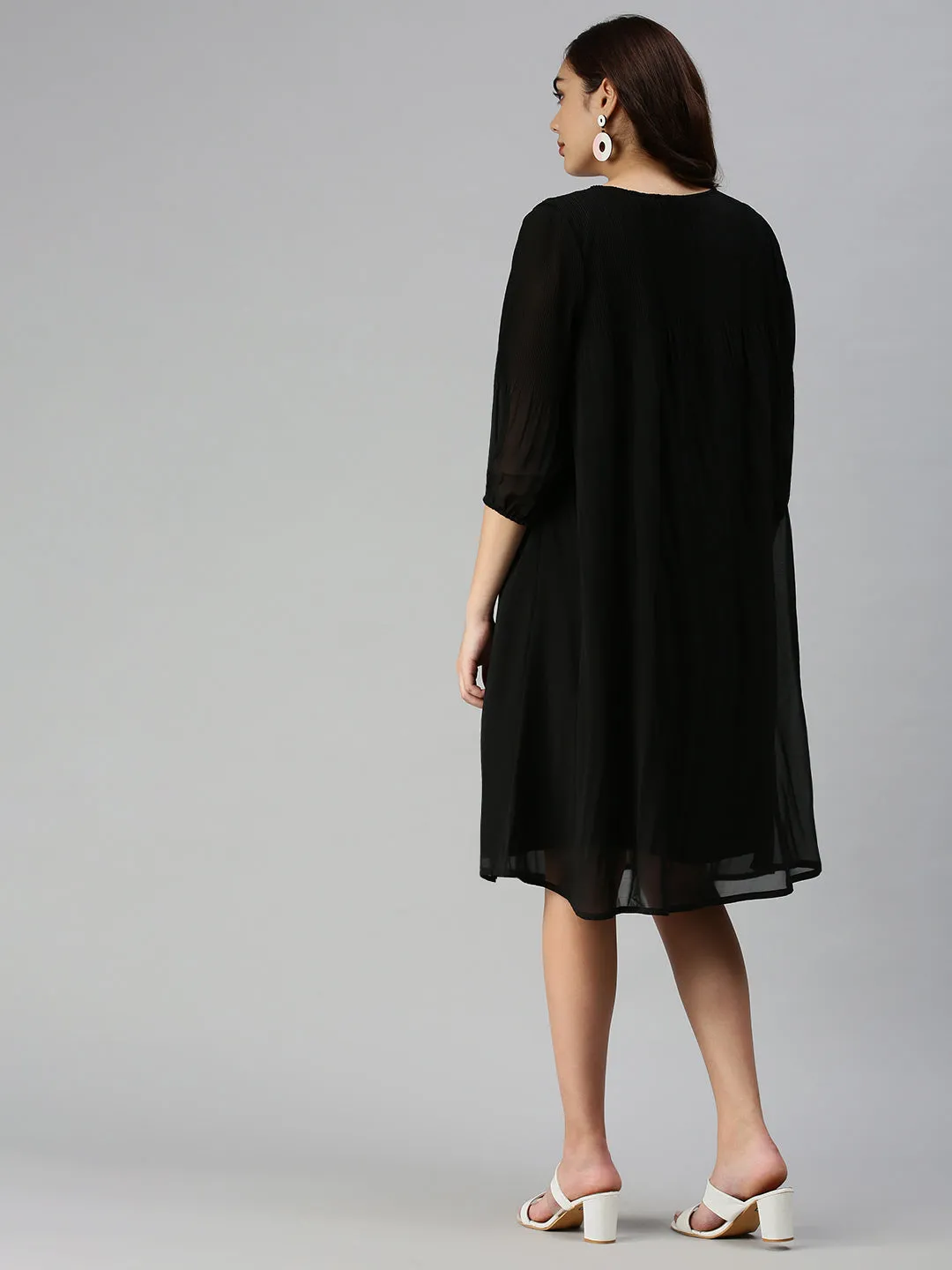 Women Black Georgette A-Line Dress