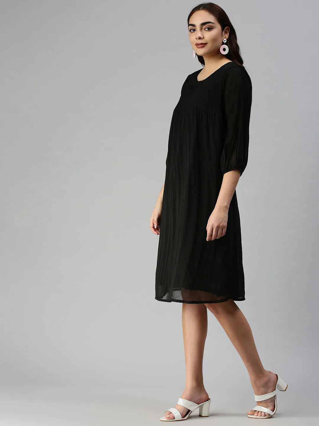 Women Black Georgette A-Line Dress