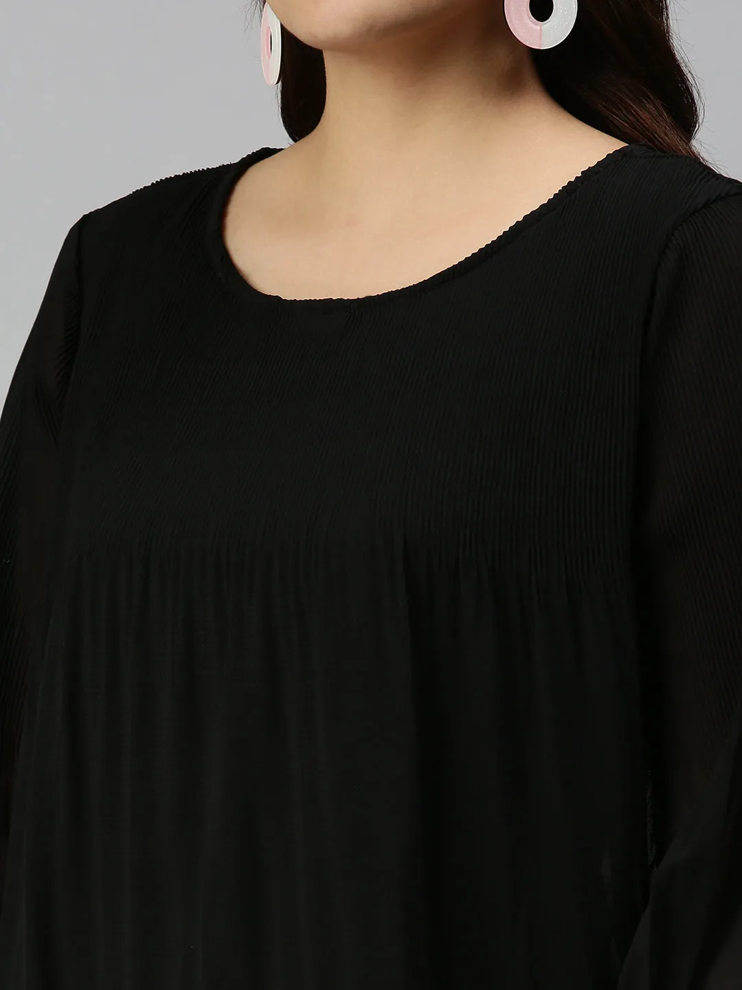 Women Black Georgette A-Line Dress