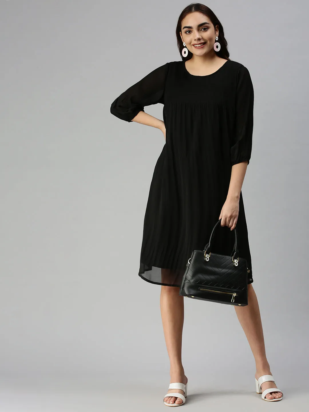 Women Black Georgette A-Line Dress