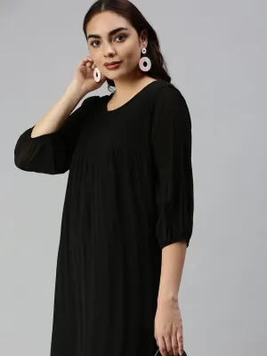 Women Black Georgette A-Line Dress