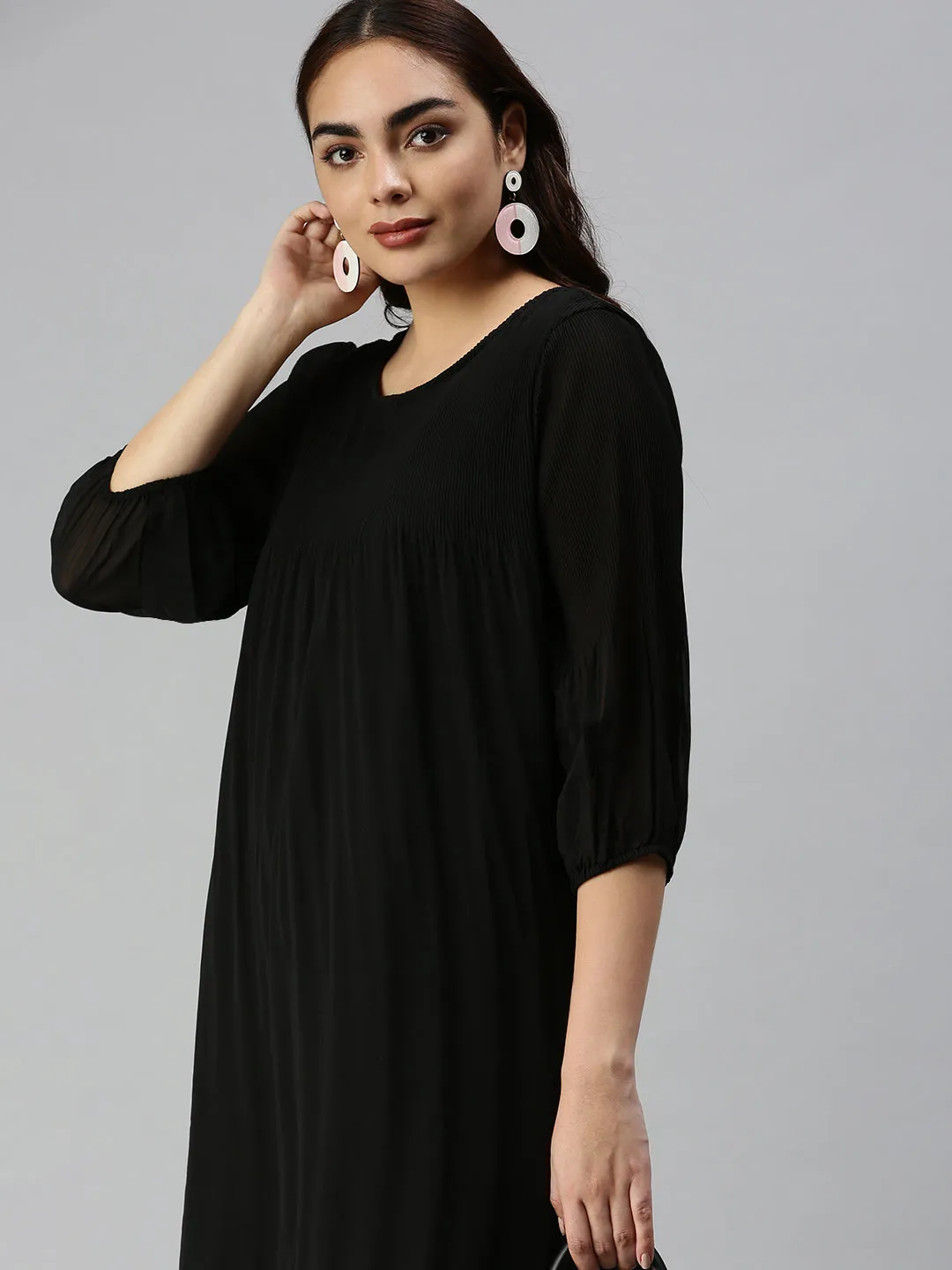 Women Black Georgette A-Line Dress