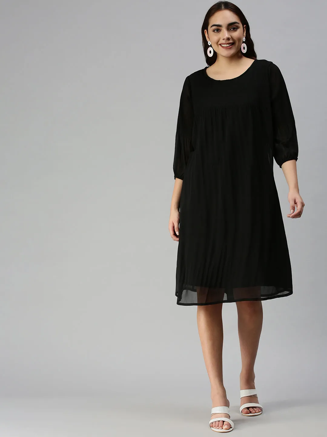 Women Black Georgette A-Line Dress