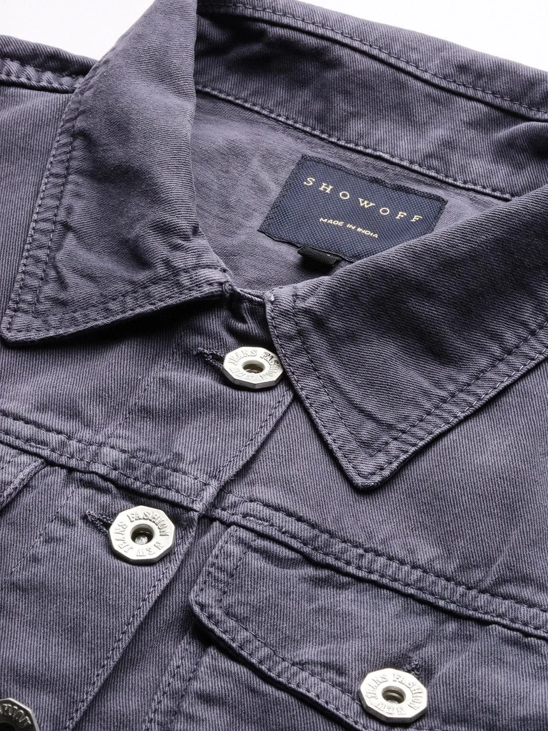 Women Charcoal Windcheater and Water Resistant Crop Denim Jacket