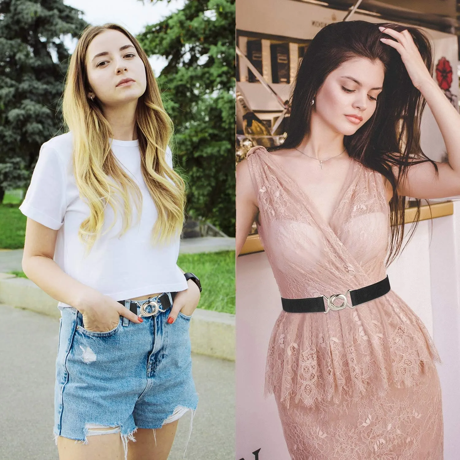 Women Stretchy Skinny Waist Belt Simple Style Elastic Belt for Jeans Dresses