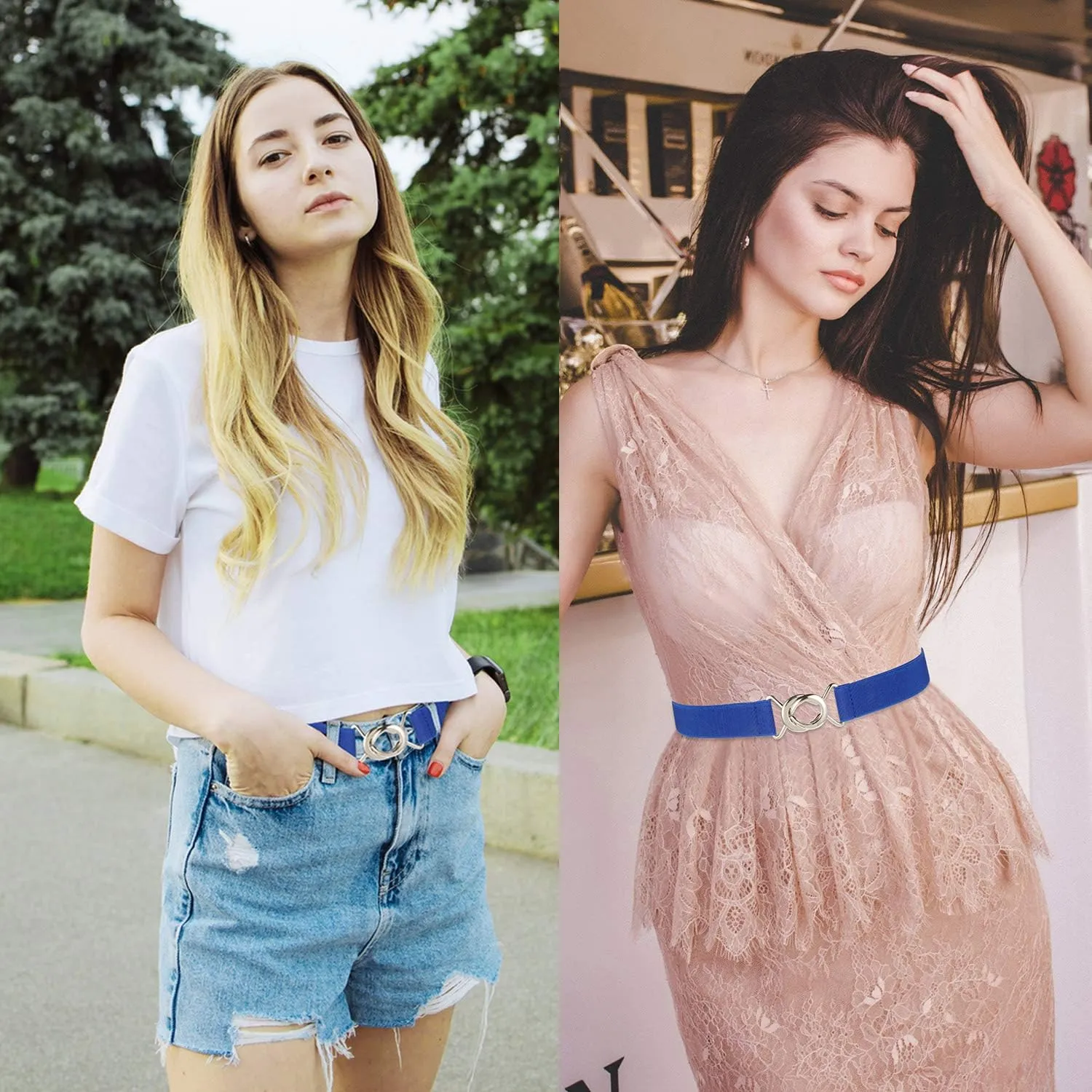 Women Stretchy Skinny Waist Belt Simple Style Elastic Belt for Jeans Dresses