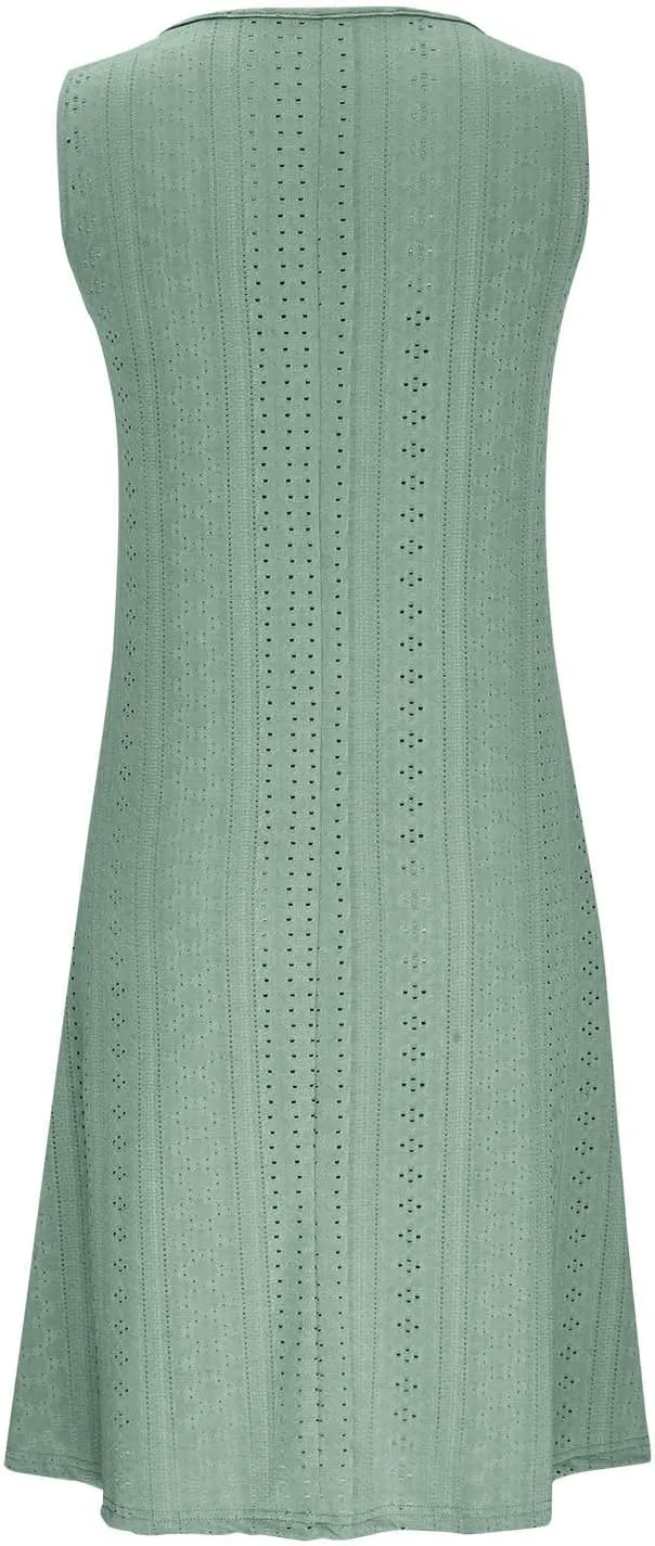 Women V Neck Sleeveless Sundresses Simple Solid Color Knee Length Dresses Casual Fashion Beach Dress