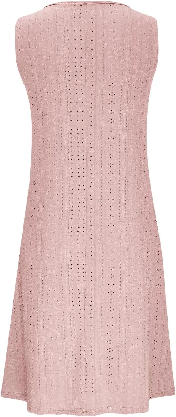 Women V Neck Sleeveless Sundresses Simple Solid Color Knee Length Dresses Casual Fashion Beach Dress