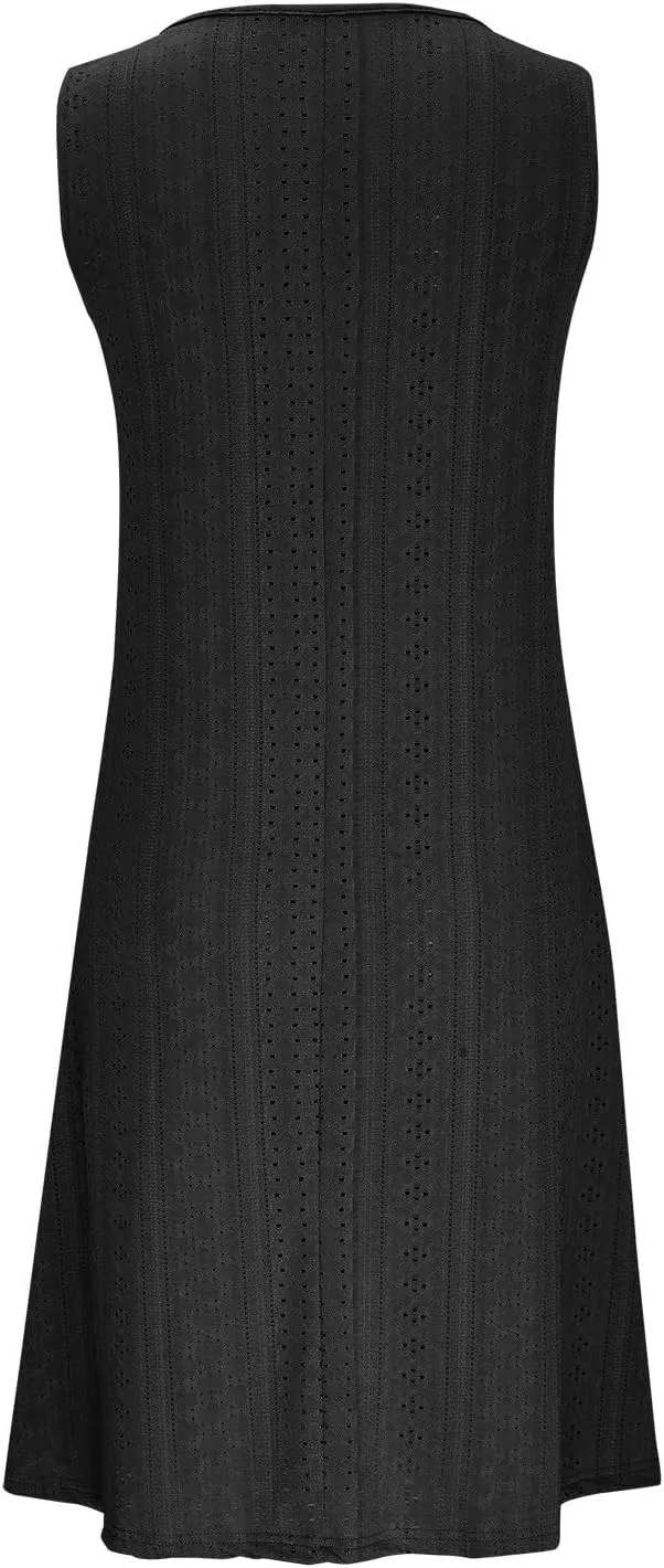 Women V Neck Sleeveless Sundresses Simple Solid Color Knee Length Dresses Casual Fashion Beach Dress