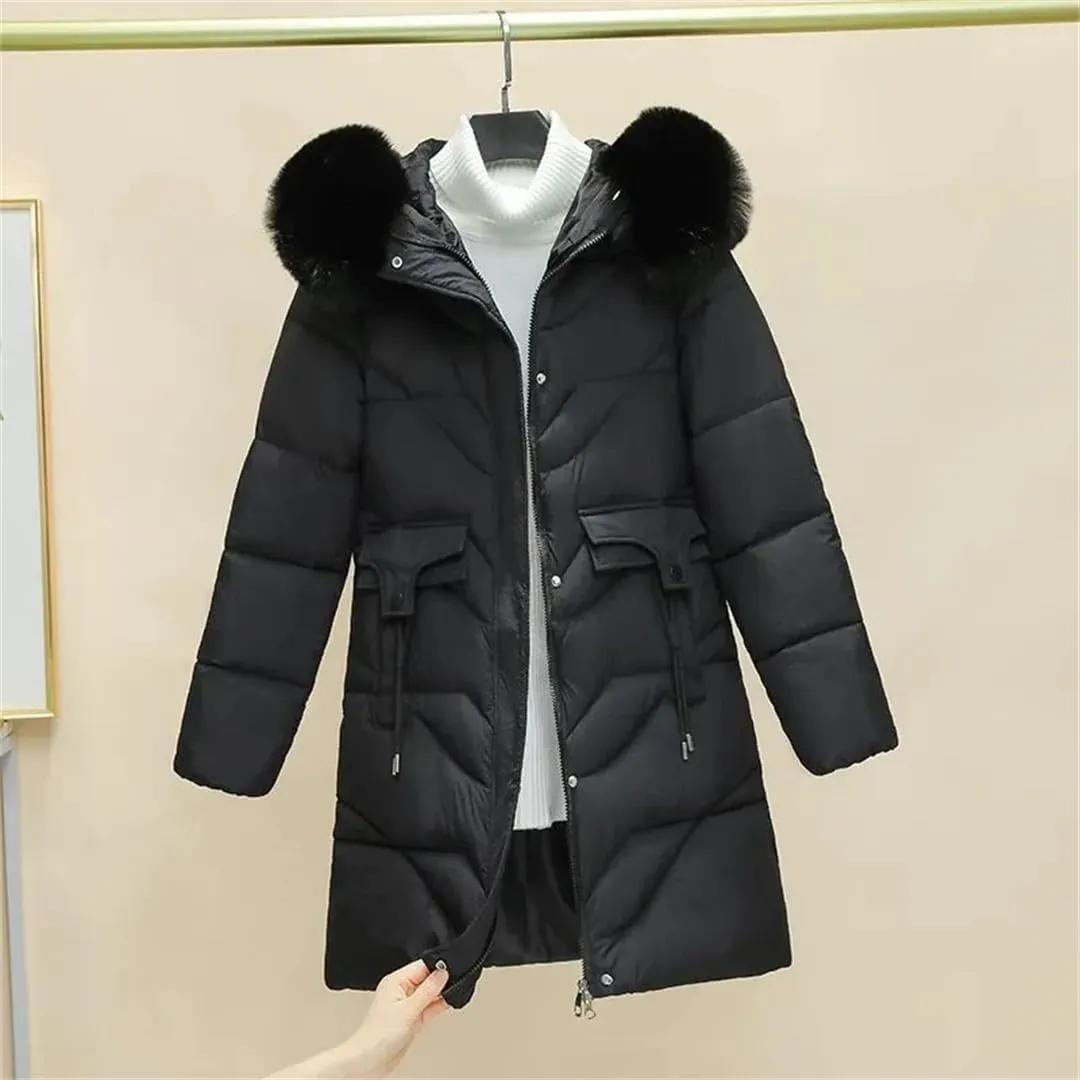 Women Winter Cotton Padded Jacket Warm Thicken Loose Cotton Coat Korean Winter Hooded Parkas Fur Collar Snow Coat