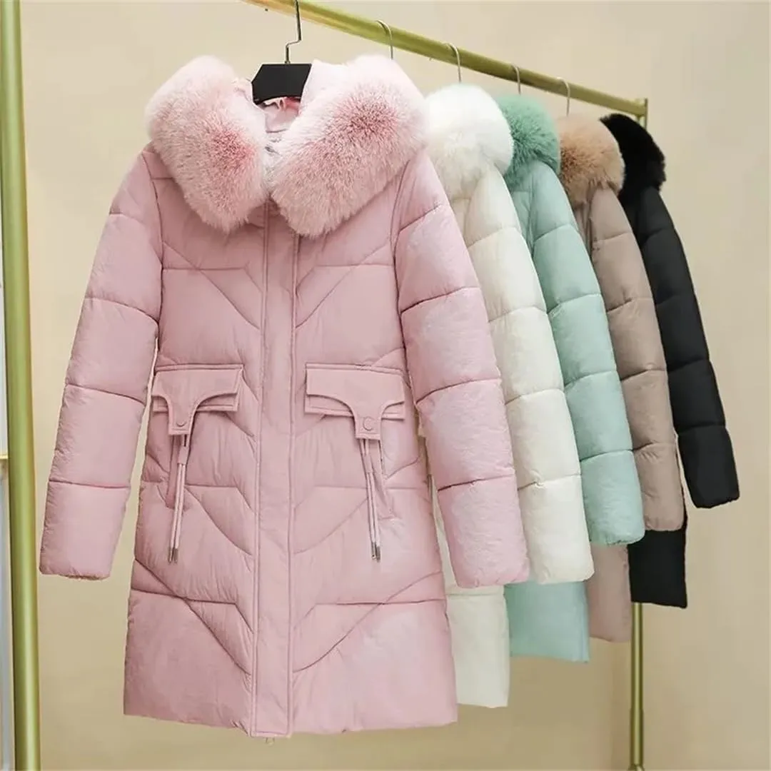 Women Winter Cotton Padded Jacket Warm Thicken Loose Cotton Coat Korean Winter Hooded Parkas Fur Collar Snow Coat