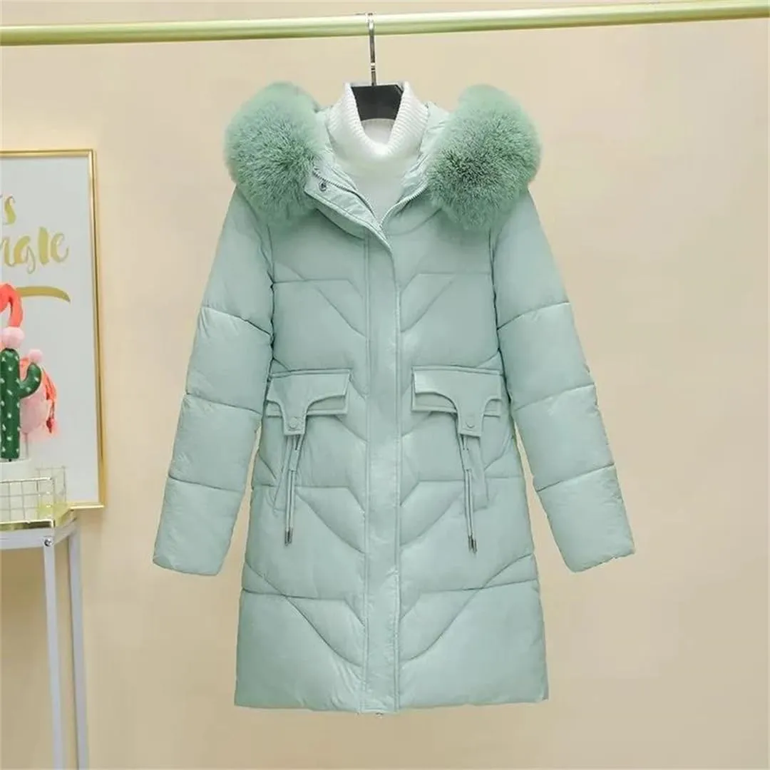 Women Winter Cotton Padded Jacket Warm Thicken Loose Cotton Coat Korean Winter Hooded Parkas Fur Collar Snow Coat