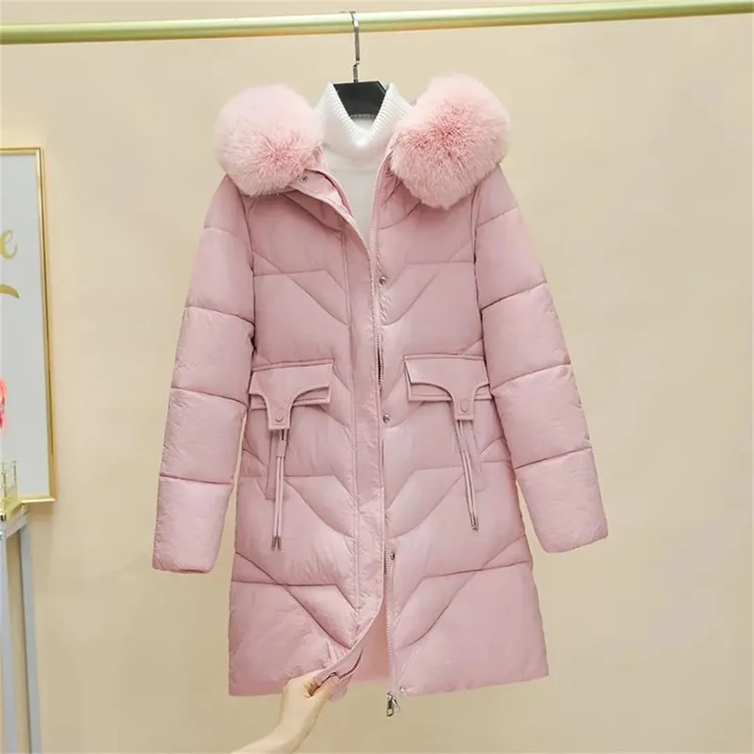 Women Winter Cotton Padded Jacket Warm Thicken Loose Cotton Coat Korean Winter Hooded Parkas Fur Collar Snow Coat