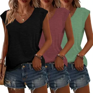 Womens 3 Pack T Shirts Cap Sleeve Tees U Neck Tank Tops Fashion Basic Tops 2025