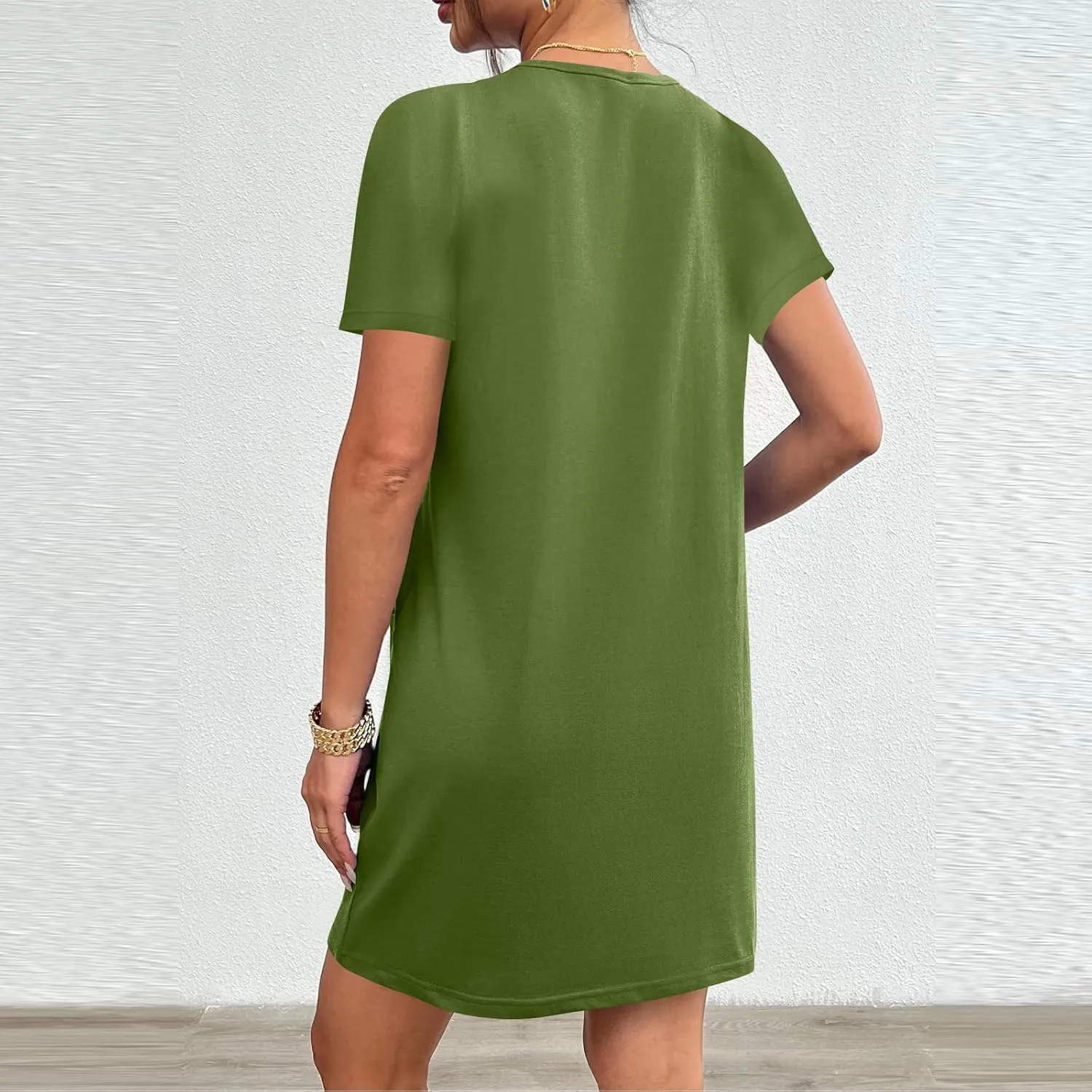 Womens Crewneck Summer Casual Sundress Simple Solid Color T Shirt Dress Comfy Loose Fit Beach Dress with Pockets
