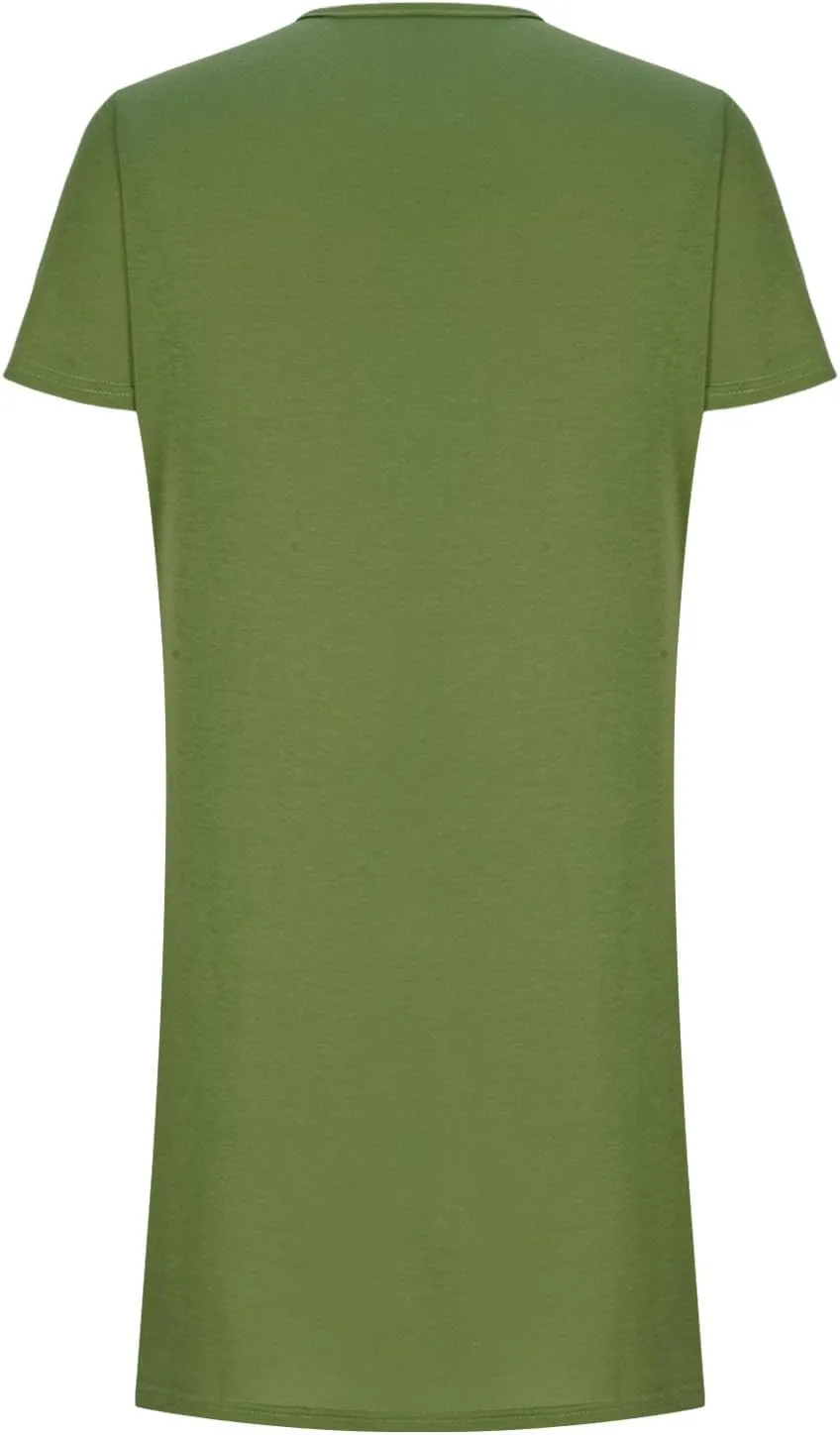 Womens Crewneck Summer Casual Sundress Simple Solid Color T Shirt Dress Comfy Loose Fit Beach Dress with Pockets