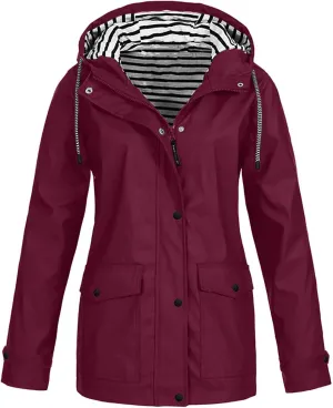 Womens Rain Coat Waterproof Active Outdoor Rain Jacket Lightweight Zip Up Summer Fall Raincoat Windbreaker With Hood