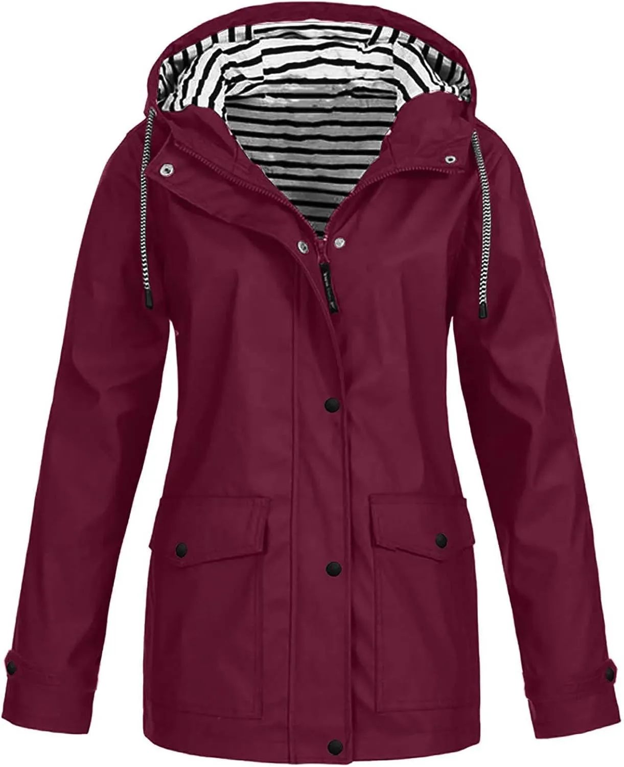 Womens Rain Coat Waterproof Active Outdoor Rain Jacket Lightweight Zip Up Summer Fall Raincoat Windbreaker With Hood